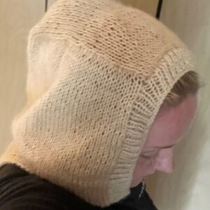 Hand-Knit Cream Hooded Scarf